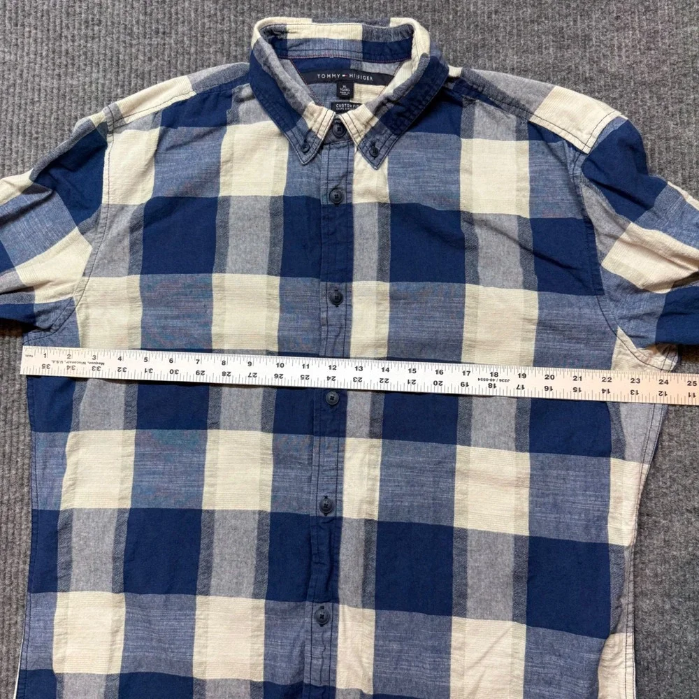 Tommy‎ Hilfiger Custom Fit Shirt Mens XL Buffalo Plaid Blue White Button Down